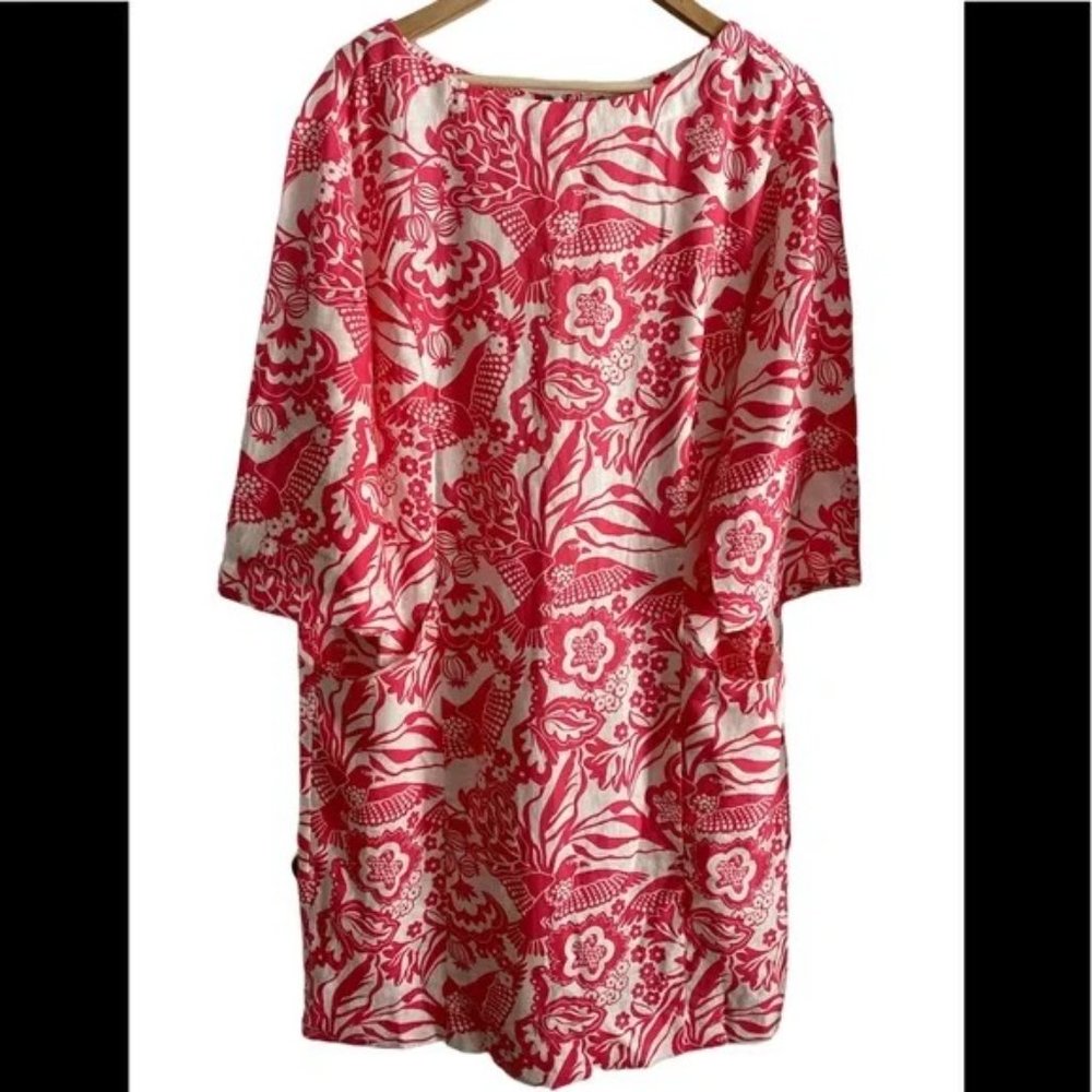 Boden Laurie Linen Dress 14L Lollipop Exotic Escape Semi-Fitted Pockets - Picture 7 of 9